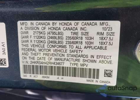 2024 Honda Cr-V Ex Awd z USA, uszkodzony, nr VIN 2HKRS4H42RH434677